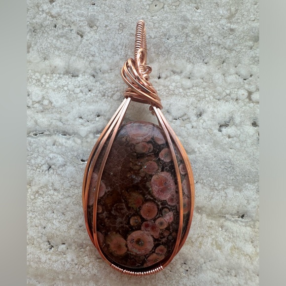 Tarnish Resistant Grounding Copper Poppy Jasper Necklace Pendant - Picture 1 of 4